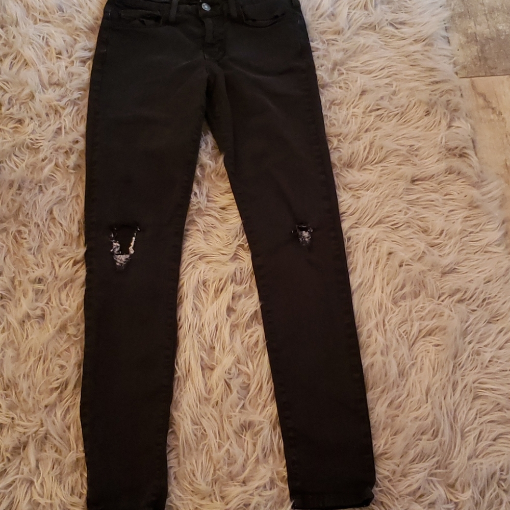 Girls black distressed jeans